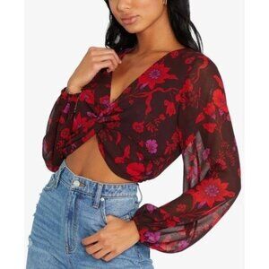 SANCTUARY Twisted Floral V-Neck Satin Cropped Top - NWT
